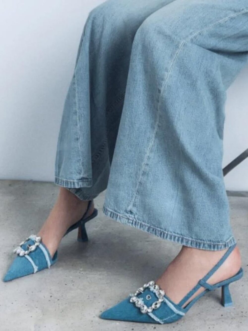 ZARA Women's Bucked Denim Slingback Shoes Size 37